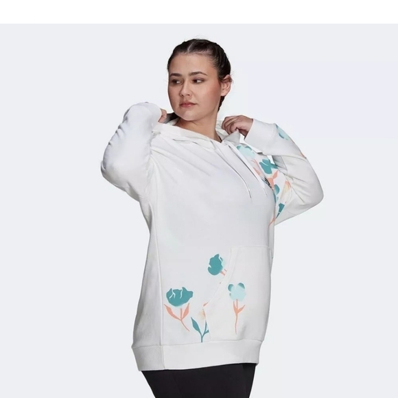 Adidas Women's Plus Size Floral Graphic Hoodie HB4572 White 3x NEW NWT - Picture 7 of 16
